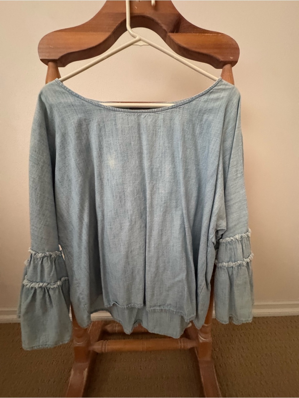Vince Camuto Blue Denim Tiered Bell Sleeve Blouse XL cotton
